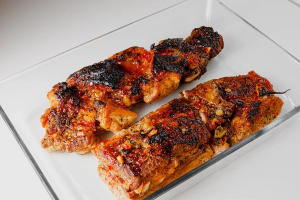 American Food Concept Grilled Pork Ribs Grilled Sauce Smoke Spices — Stok Foto