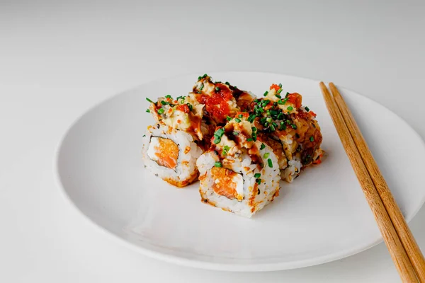 Japanese Food Maki Nigiri Sushi Set Sushi Rolls Rice Fish — Stok fotoğraf