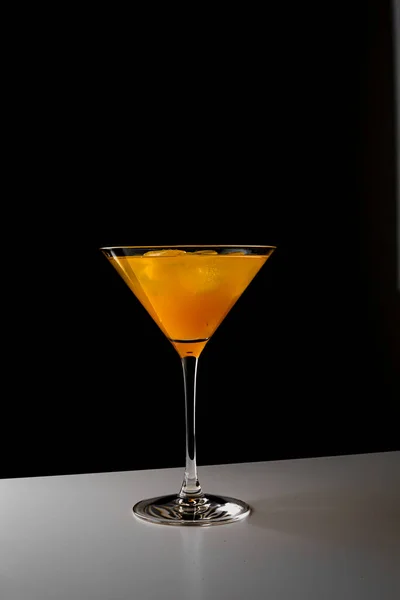 Fruit Healthy Cocktail Mango Juice Orange Peel Spiral Ice Dark — стоковое фото