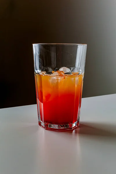 Fruit Healthy Cocktail Mango Juice Orange Peel Spiral Ice Dark — Photo