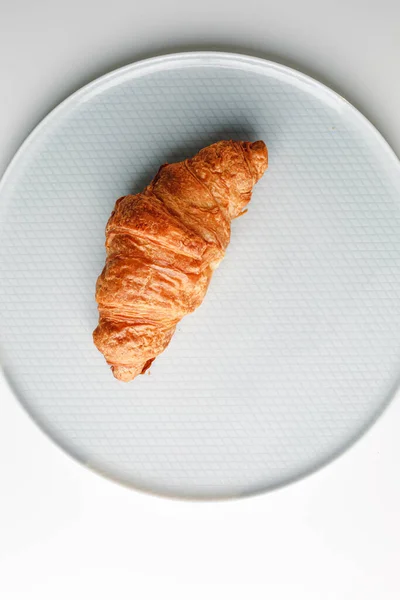 Delicious Fresh Croissant White Light Grey Background Croissant Palm Tree — Stock Photo, Image