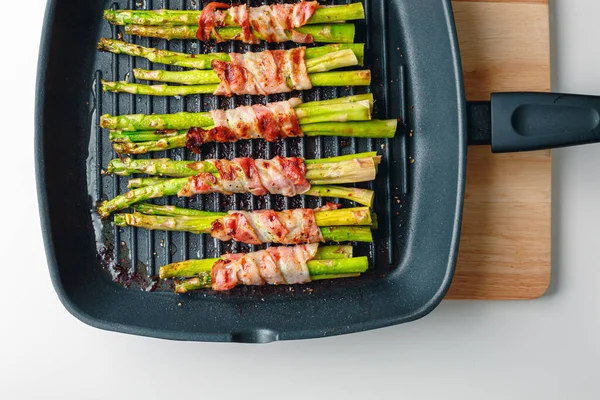 Asparagus Bacon Grilled Pan Grilled Green Asparagus Wrapped Bacon Asparagus — Foto Stock