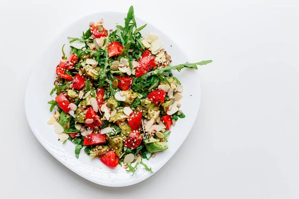 Vegetable Arugula Salad Iceberg Lettuce Romaine Radicchio Metal Bowl White — Zdjęcie stockowe