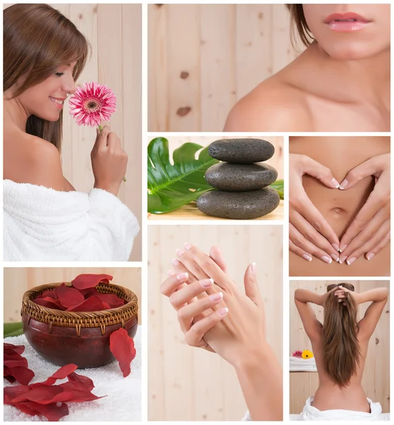 Spa collage of a beautiful woman relaxing — Stock Photo, Image