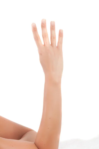 Руки пальцы номера и петь на белом фоне — стоковое фото