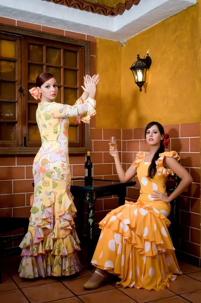 Tipical spanish woman with flamenco dresses — Stock Photo, Image