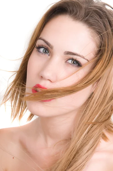 Schöne blonde Frau mit grünen Augen — Stockfoto