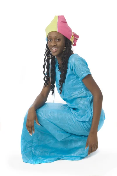 African woman wearing blue dress — Stock Photo, Image