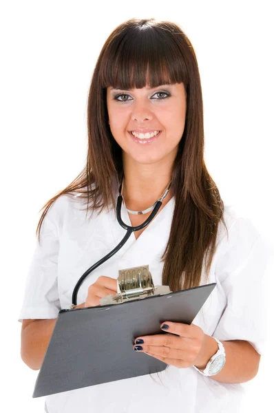 Médico sonriente con estetoscopio — Foto de Stock