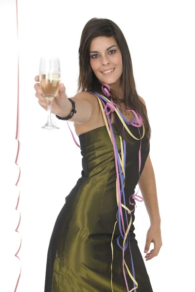 Vrouw met glas champagne — Stockfoto