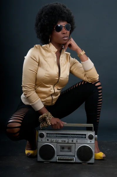 Woman with retro Boom Box — Stock Photo, Image