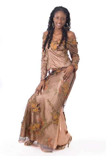 Porträtt Afrikansk Amerikansk Muslimsk Kvinna Med Traditionell Klänning — Stockfoto