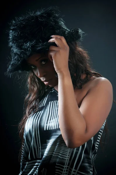 Afro Américaine Femme Gros Plan Photos Avec Chapeau — Photo