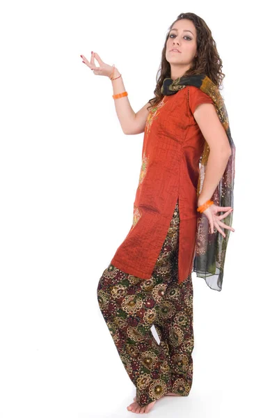 Ινδή Γυναίκα Παραδοσιακό Φόρεμα Για Εορταστικές Γιορτές Και Θρησκευτικές Πράξεις — Φωτογραφία Αρχείου