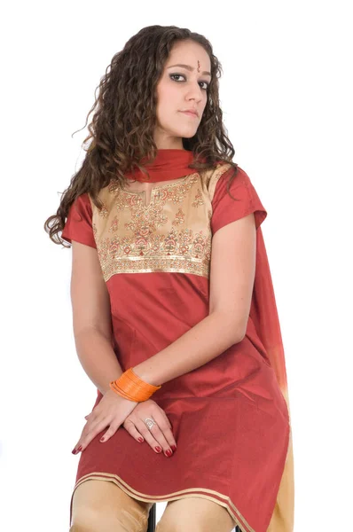 Femme Indienne Costume Traditionnel Pour Les Fêtes Les Actes Religieux — Photo