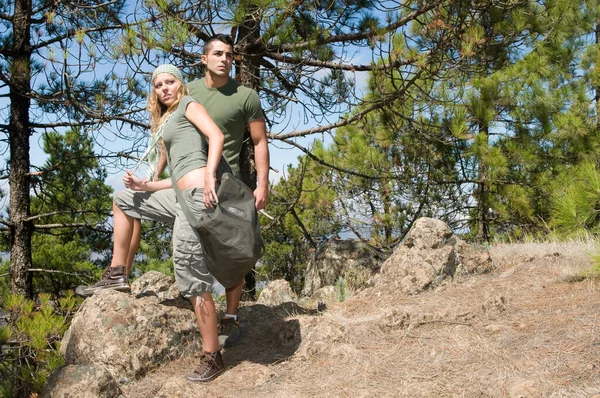 Hikers Couple Top Mountain — Stock Photo, Image