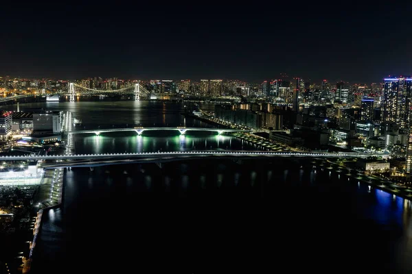 Widok Nocy Tęczowy Most Słynne Miejsce Tokio Miasta Japonii — Zdjęcie stockowe