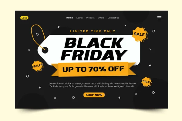 Black Friday Sale Landing Page Design Template Easy Customize Simple — Stock Vector