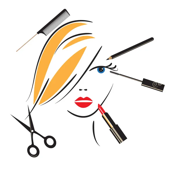 Woman's face with make up accessories — Stock Vector