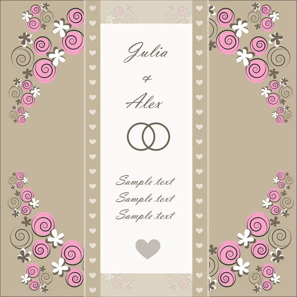 Tarjeta de invitación de boda con elementos florales — Vector de stock