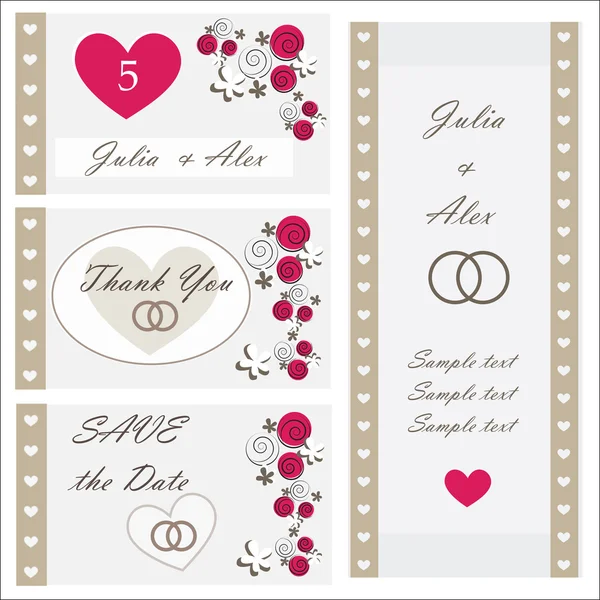 Conjunto de invitaciones y anuncios de boda — Vector de stock