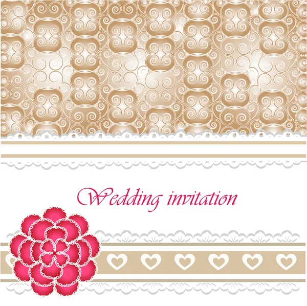 Wedding invitation card with lace elements — Stock Vector