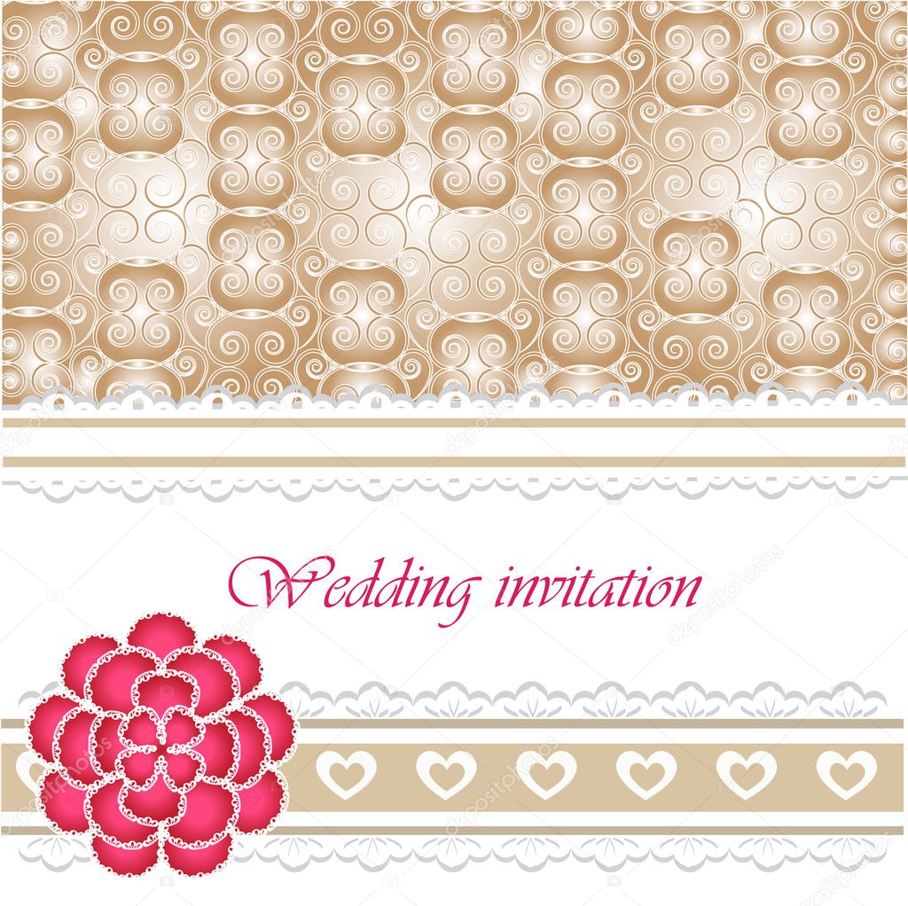 Wedding invitation card with lace elements