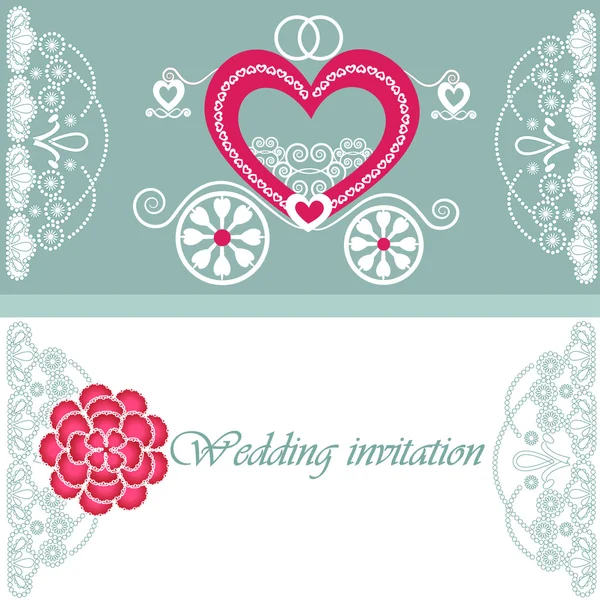 Tarjeta de invitación de boda con carro — Vector de stock