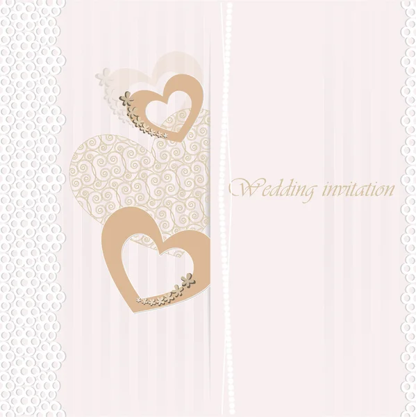 Wedding invitation card with decorative hearts — Stock Vector