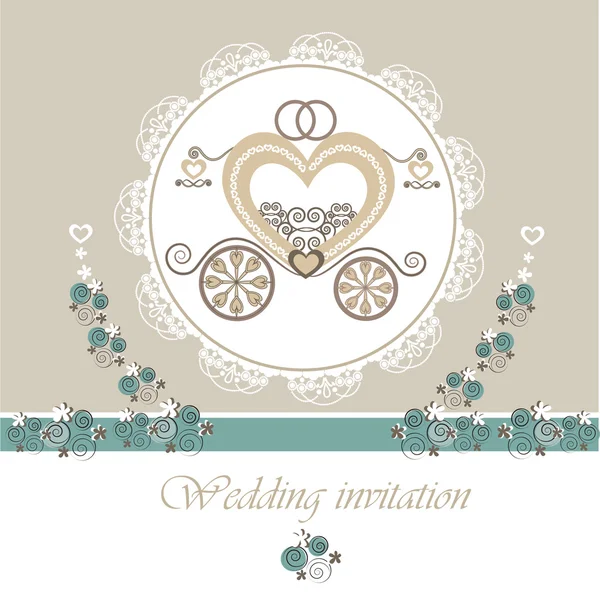 Carte d'invitation de mariage avec chariot . — Image vectorielle