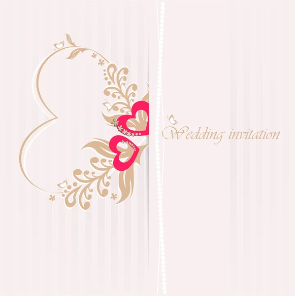 Wedding invitation card with decorative hearts. — Stock Vector