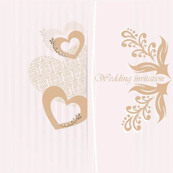 Wedding invitation card with decorative hearts. — Stock Vector