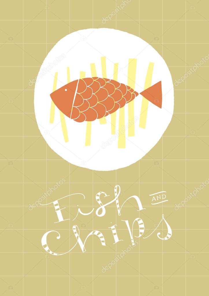 Fish And Chips hand-drawn text and illustration