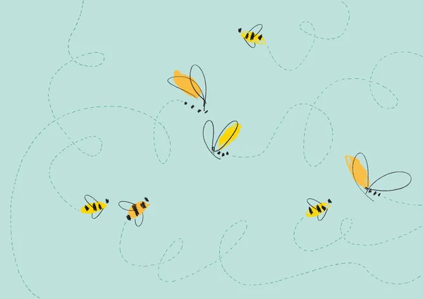 Flying Bees Illustration — Stock Vector