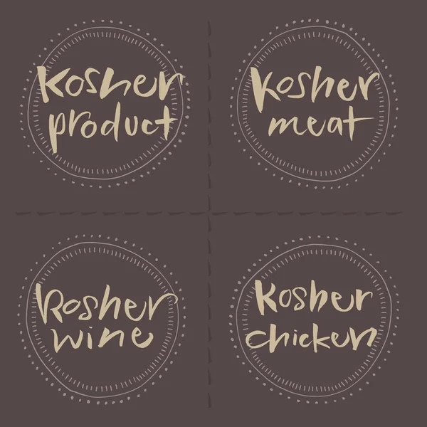 Produtos Kosher escritos à mão Vector Food Labels —  Vetores de Stock