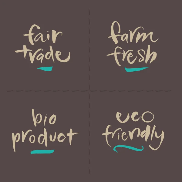 Etiquetas de alimentos vectoriales escritas a mano - Fair Farm Bio Eco Vectores de stock libres de derechos