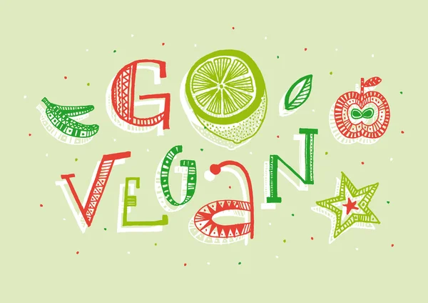 Go vegan mão lettering ilustração — Vetor de Stock