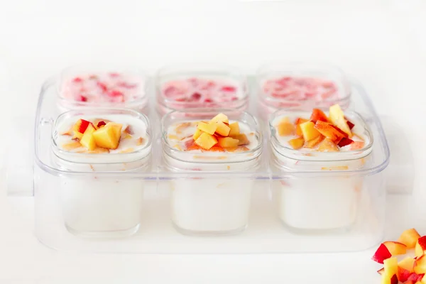 Six cup of yogurt — Stock Photo, Image