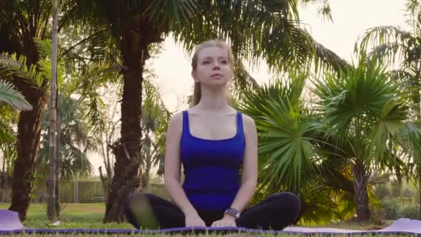 Sportswoman Inhaling and Exhaling Fresh Air, Rest After Working Sport Exercises — Stock Video