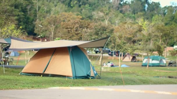 Aire de camping avec tentes dans le parc national à la journée ensoleillée d'été — Video