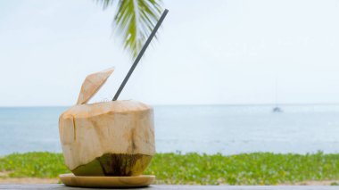 Cennet adası manzarasında tropik bir tatil yeri. Palmiye yapraklı Palm Beach