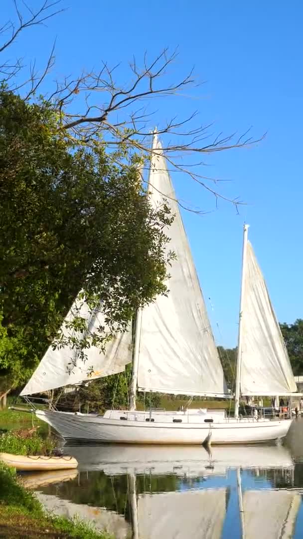Вітрильний Човен Озері Літній Сонячний День Розкішні Подорожі Яхті Яхт — стокове відео