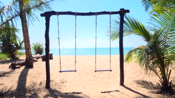 Exotic Vacation Tropical Country Empty Swings Turquoise Blue Ocean Sea — Vídeos de Stock