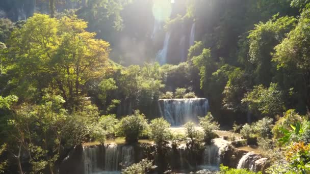 Beautiful Waterfall Green Tropical Forest Mountain Jungle Limestone Waterfalls Cascades — Stockvideo