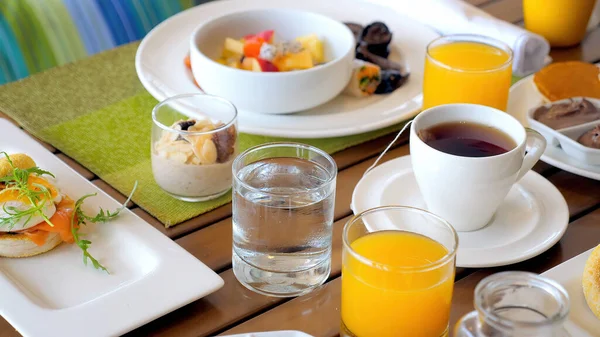 Served Breakfast Food Hotel Restaurant Buffet Service Tasty Morning Food — Stockfoto