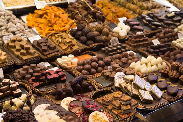 Chocolate sweets on the Boqueria — Stock Photo, Image