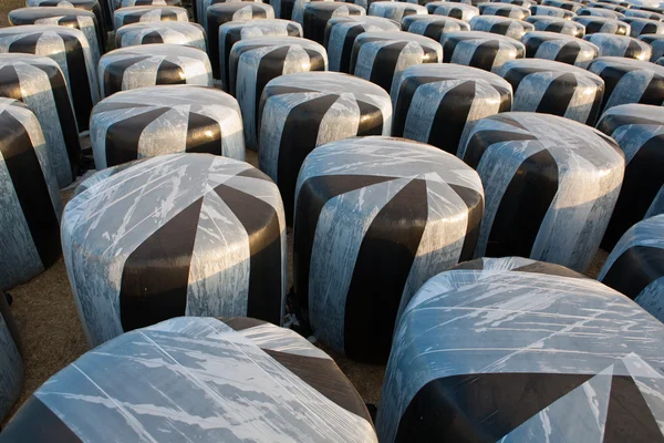 Cereal bales on plastic wrap — Stock Photo, Image