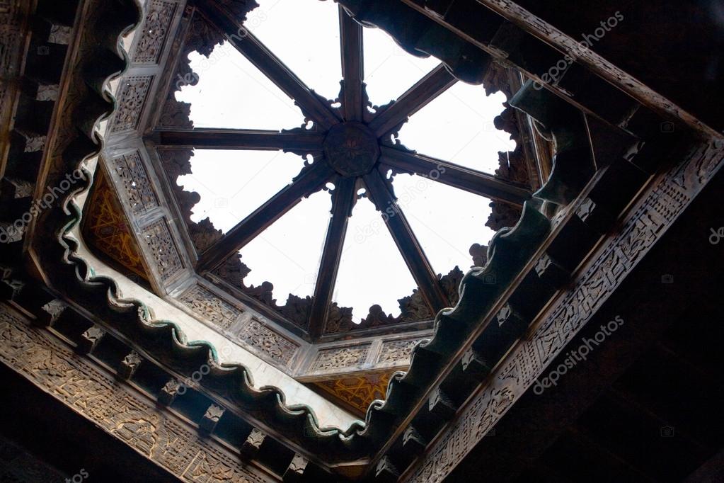 Looking up to the roof of the Ben Youssef