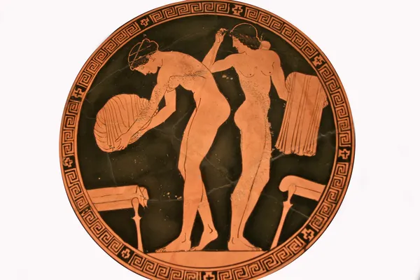 Terracotta kylix or drinking cup paintings — Stock Photo, Image