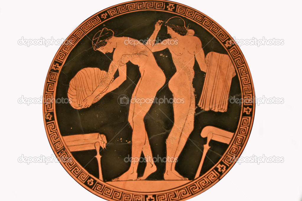 Terracotta kylix or drinking cup paintings